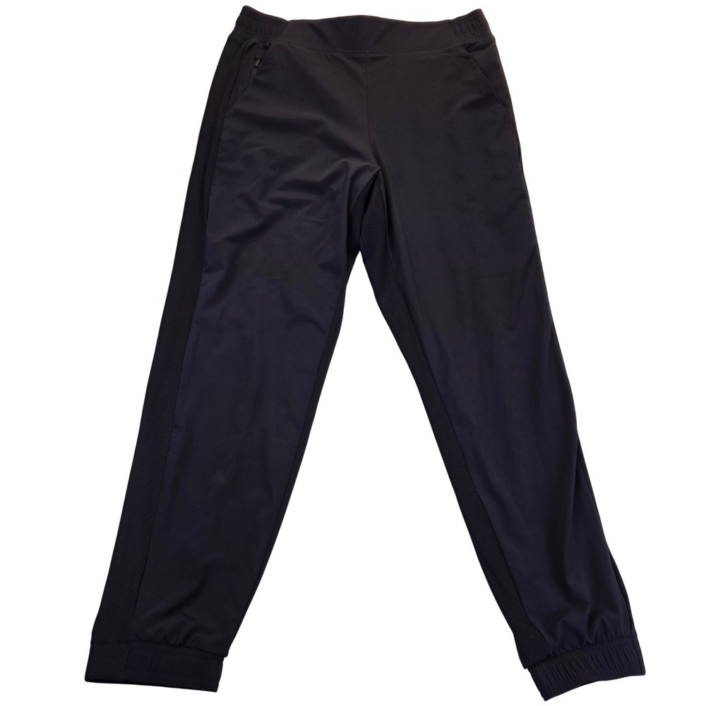 Athleta Brooklyn Lined Jogger Pants Black Women Size 12 Ribbed Trim Pockets Fall